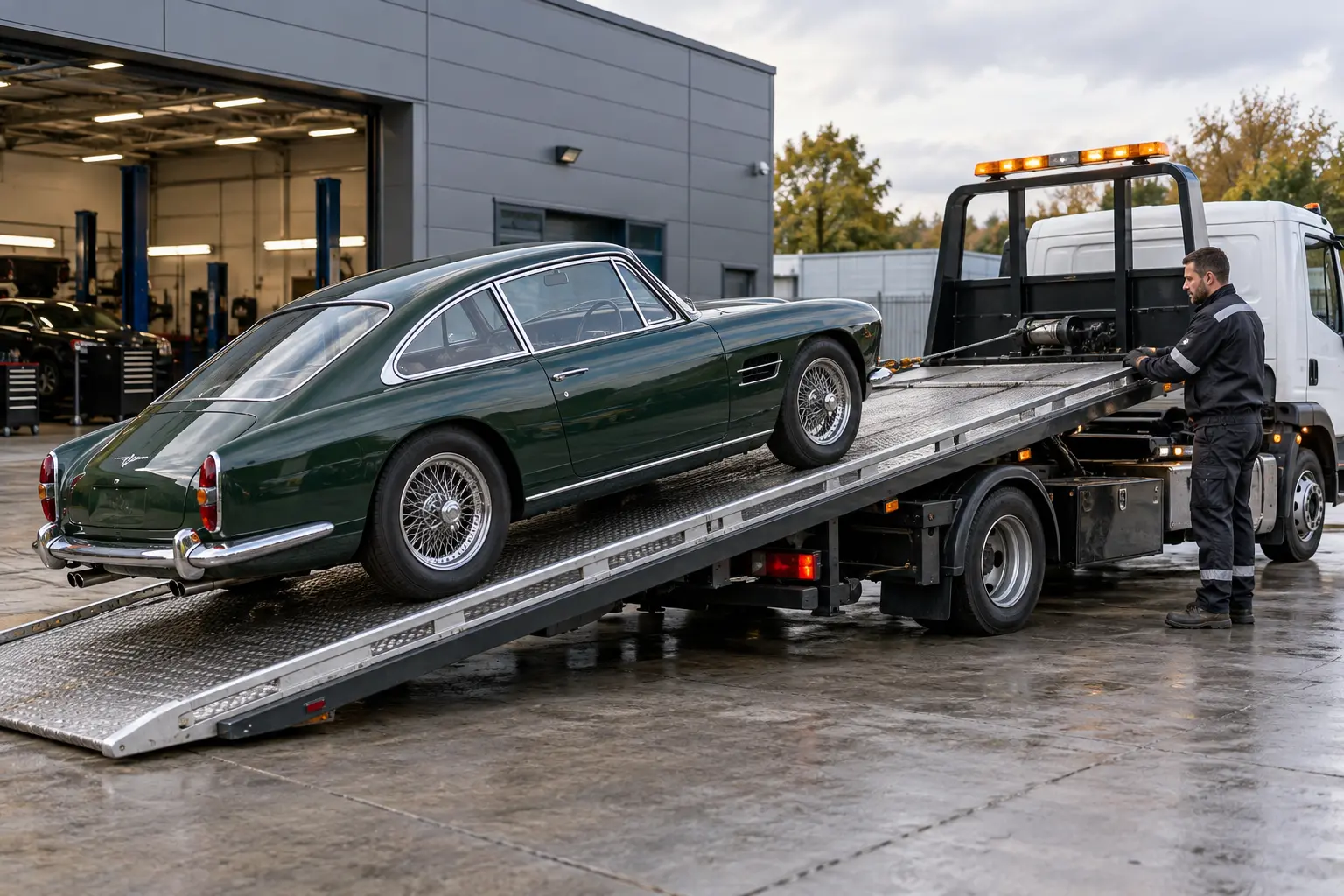 Non-running car being winched onto a recovery truck